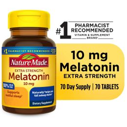 Nature Made Melatonin 10mg Extra Strength Tablets, 100% Drug Free Sleep Aid, 70 Count