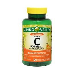 Spring Valley Vitamin C Fast Dissolve Tablets Dietary Supplement, Orange Flavor, 500 mg, 120 Count