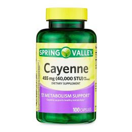 Spring Valley Cayenne Metabolism Support Dietary Supplement Capsules, 455 mg, 100 Count