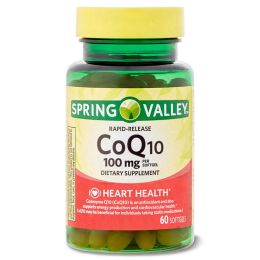 Spring Valley Rapid-Release CoQ10 Heart Health Dietary Supplement Softgels, 100 mg, 60 Count