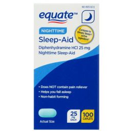 Equate Diphenhydramine HCl Nighttime Sleep-Aid Relief Caplets;  25 mg;  100 Count