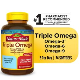 Nature Made Triple Omega 3 6 9 Softgels Dietary Supplement;  74 Count