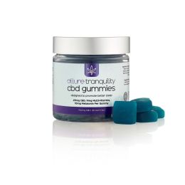 Allure Tranquility Sleep CBD Gummies 25 mg CBD, 10 mg melatonin, 9 mg multi-vitamin per dose, a great sleep aide