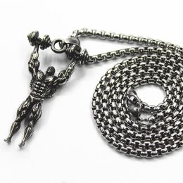 Men's Fitness Dumbbell Muscle Male Pendant Titanium Steel (style: With 70CM interlocking chain, Color: Silver)