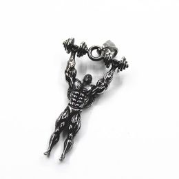 Men's Fitness Dumbbell Muscle Male Pendant Titanium Steel (style: Pendant only, Color: Silver)