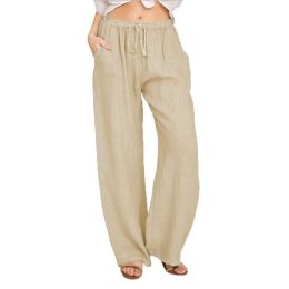 Women's Cotton Linen Pants Drawstring Yoga Trousers 7 Colors (Color: brown, size: XL)
