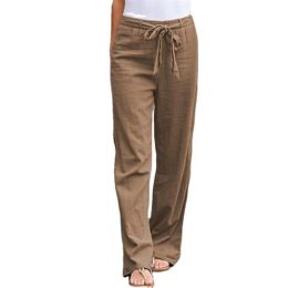 Women Casual Yoga Pants Loose Linen Trousers (Color: brown, size: L)