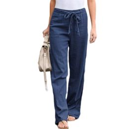 Women Casual Yoga Pants Loose Linen Trousers Pant (Color: Blue, size: S)