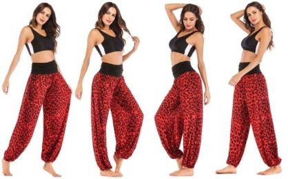 Women Casual Pants Smocked Waist Harem Hippie Boho Yoga Palazzo Casual Pants (Color: Red, size: L)
