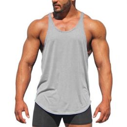 Men's Bodybuilding Stringer Tank Tops Y-Back Fitness Workout T-Shirts (Color: Gray, size: M)