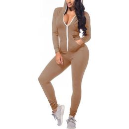 Women's Autumn and Winter New Hot Sale Sports Jumpsuit Yoga Clothes (Color: Khaki, size: L)