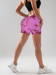 3 PACK Tie Dye Active Wear Shorts, Women Workout Shorts, High Waisted Contour Gym Yoga Biker Shorts, V Back Booty Biker Workout Gym Running Shorts (Color: 3PACK, size: S)