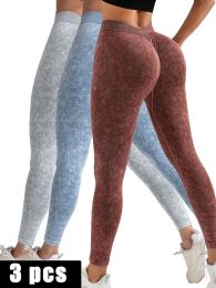 3 Pack V-Back Scrunch Butt Workout Leggings, Women Seamless Gym Yoga Leggings High Waist Active Yoga Pants, Yoga Leggings High Waist Active Yoga Pants (Color: 3PACK3, size: M)