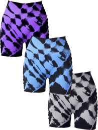 3 Pack Women's Side Cut-Out Tie-Dye Seamless Hip Lift High Waist Sports Fitness Yoga Shorts (Color: 3PACK2, size: L)