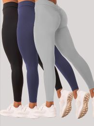 3 Pack Women's Yoga Leggings With High Waistband, Moisture-Wicking, And Stretchy, Perfect For Outdoor Activities And Fitness (Color: 3PACK1, size: L)