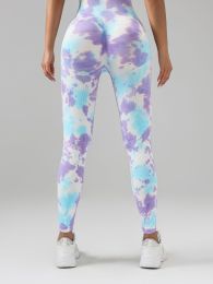 Tie Dye Scrunch Butt Lifting Seamless Leggings For Women High Waist Yoga Pants, Tummy Control Running Workout Tight (Color: Blueviolet, size: S)