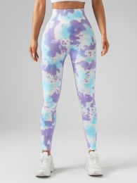 Tie Dye Scrunch Butt Lifting Seamless Leggings For Women High Waist Yoga Pants, Tummy Control Running Workout Tight (Color: Blueviolet, size: M)
