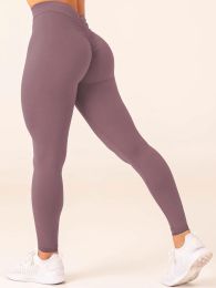High Waist Yoga Pants For Women, Seamless, Scrunch Butt, Elastic, Ultra-Soft Comfort Fit, Solid Color Sports Leggings (Color: brown, size: S)