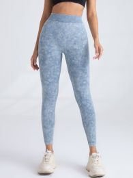 V-Back Scrunch Butt Workout Leggings, Women Seamless Gym Yoga Leggings High Waist Active Yoga Pants, Yoga Leggings High Waist Active Yoga Pants (Color: Blue, size: M)