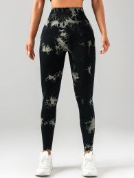 Tie Dye Workout Seamless Leggings For Women High Waist Gym Leggings Yoga Pants, Seamless Leggings For Women High Waist Yoga Pants (Color: Black, size: M)