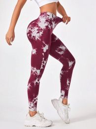 Tie Dye Workout Seamless Leggings For Women High Waist Gym Leggings Yoga Pants, Seamless Leggings For Women High Waist Yoga Pants (Color: Red, size: M)