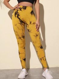 Tie Dye Workout Seamless Leggings For Women High Waist Gym Leggings Yoga Pants, Seamless Leggings For Women High Waist Yoga Pants (Color: Yellow, size: M)