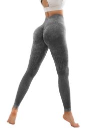 Women's Hollow Wide Band Waist Sports Leggings With Butt Ruching, Scrunch Butt Lifting Tights Seamless Yoga Tummy Control Pants (Color: Balck, size: L)