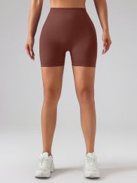 Female V-shape Waist Scrunch Elastic Tight High-rise Shorts, Seamless V Back Scrunch Women Gym Shorts (Color: coffee, size: L)
