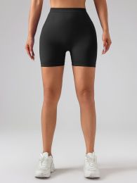 Female V-shape Waist Scrunch Elastic Tight High-rise Shorts, Seamless V Back Scrunch Women Gym Shorts (Color: Black, size: L)