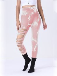 3 Pack Women's Tie Dye Cutout Tights High Waist Workout Yoga Leggings, Scrunch Butt Lifting Elastic Pants (Color: 3PACK1, size: S)