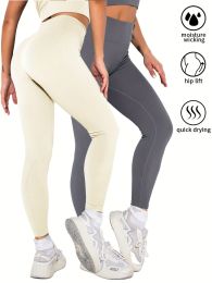 2 Pack Womens Seamless Ribbed Leggings Soft Slimming Yoga Pants, Ribbed Yoga Pants High Waisted Gym Leggings Sport Women Fitness Seamless Female (Color: 2PACK6, size: S)