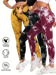 3 Pack Tie Dye Workout Seamless Leggings For Women High Waist Gym Leggings Yoga Pants, Seamless Leggings For Women High Waist Yoga Pants (Color: 3PACK, size: M)