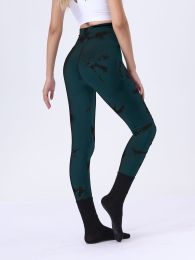 Butt Lifting Yoga Gym Athletic Pants, Hollow Out Tummy Control Sports Leggings Tie Dye Running Pants (Color: Green, size: S)