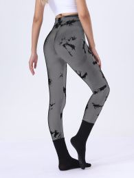 Butt Lifting Yoga Gym Athletic Pants, Hollow Out Tummy Control Sports Leggings Tie Dye Running Pants (Color: Grey, size: S)