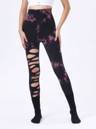 Butt Lifting Yoga Gym Athletic Pants, Hollow Out Tummy Control Sports Leggings Tie Dye Running Pants (Color: Pink, size: S)