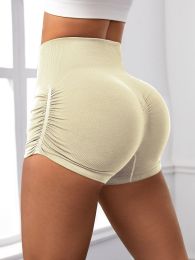 Workout Shorts For Women Scrunch Butt Lifting High Waisted Yoga Gym Seamless Booty Biker Shorts (Color: White, size: L)