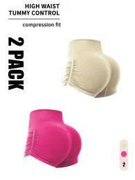 2 Pack Gym Shorts Women, Seamless Yoga Workout Shorts, High-Waisted Scrunch Butt Booty Lifting Athletic Running Shorts (Color: 2PACK1, size: L)