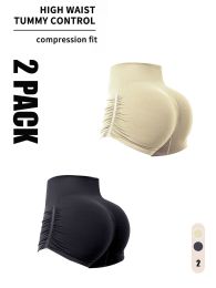 2 Pack Gym Shorts Women, Seamless Yoga Workout Shorts, High-Waisted Scrunch Butt Booty Lifting Athletic Running Shorts (Color: 2PACK8, size: L)