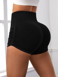Workout Shorts For Women Scrunch Butt Lifting High Waisted Yoga Gym Seamless Booty Biker Shorts (Color: Black, size: L)