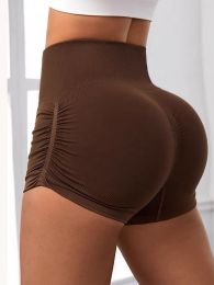 Workout Shorts For Women Scrunch Butt Lifting High Waisted Yoga Gym Seamless Booty Biker Shorts (Color: coffee, size: S)