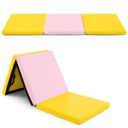Portable Tri-Fold Gym Mat with Handles for Yoga (type: Gymnastics Mat, Color: Yellow & Pink)
