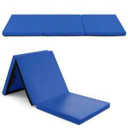 Portable Tri-Fold Gym Mat with Handles for Yoga (type: Gymnastics Mat, Color: Dark Blue)