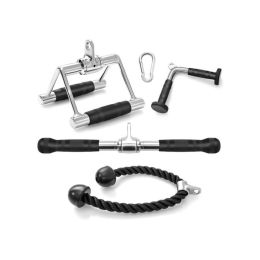 Strength Training Cable Machine Accessories Set for Indoor Gym (type: 4-Piece, Color: Black & Silver)