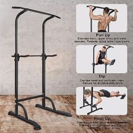 Sport Power Tower Workout Dip Station Pull Up Bar, Height Adjustable Multi-Function Dip Stand for Home Gym Strength Training Fitness Equipment (Color: As Picture)