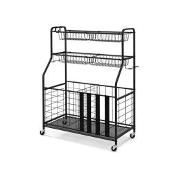 Sports Equipment Basketball Organizer with Hooks & Baskets (type: Sport Equipment, Color: Black)