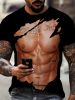 Funny Torn Body Print, Men's Flat Design Round Neck Activity T-shirt, Summer Casual Comfortable T-shirt, Men's Top For Daily Gym Exercise And Running