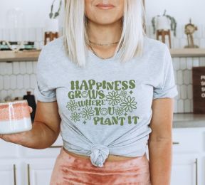 Happiness Grows Where You Plant It T-shirt, Inspirational Shirt, Motivational Gift, Retro Flower Gift, Kindness Top, Positive Shirt (size: 2XL)
