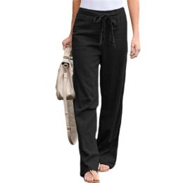 Women Casual Yoga Pants Loose Linen Trousers (Color: Black, size: L)