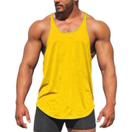 Men's Bodybuilding Stringer Tank Tops Y-Back Fitness Workout T-Shirts (Color: Yellow, size: XS)